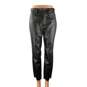 ONLY Emily Women's Black Faux Leather Vegan Slim Straight Crop Trousers Pants M